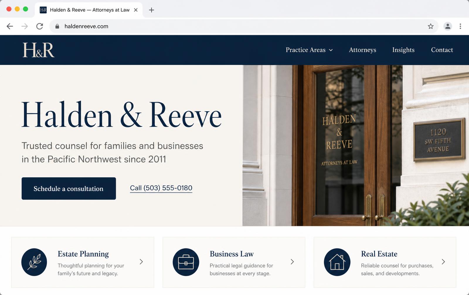 Halden & Reeve, Attorneys at Law website homepage