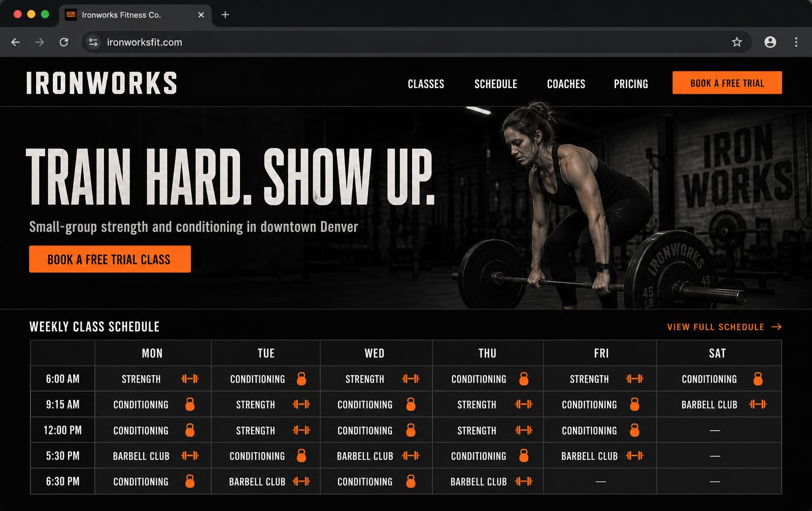 Ironworks Fitness Co. website homepage